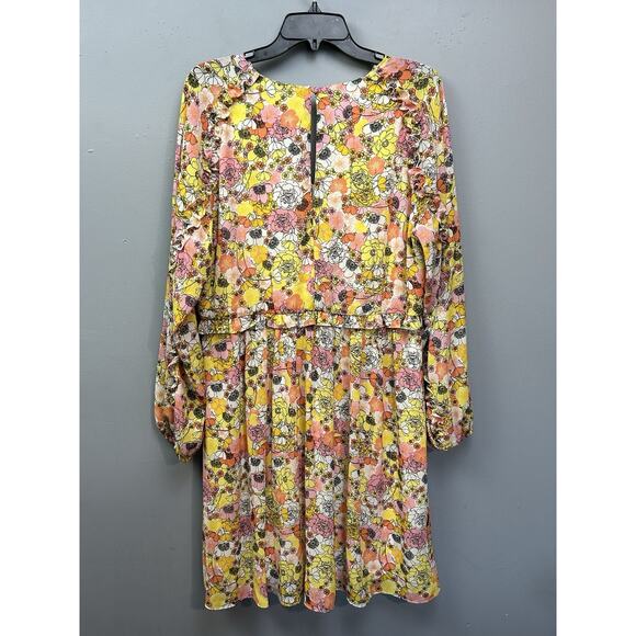 Bcbgeneration Ruffle Floral Print Dress Womens 16 Yellow Spring CottageCore - Picture 2 of 9